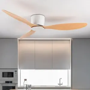 White Wood Low Floor Ceiling Fans Cooling Fans Lighting