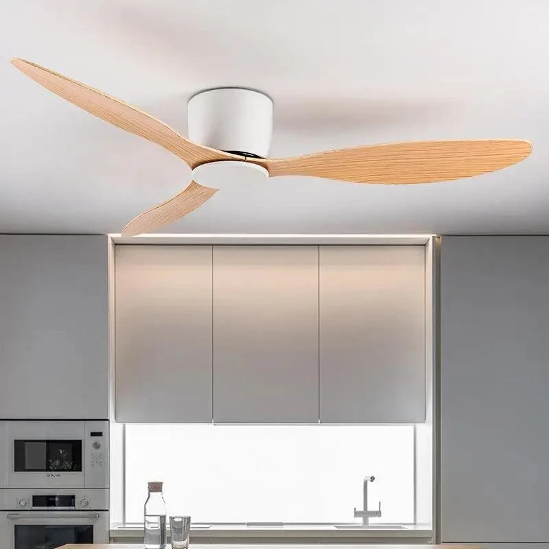 White Wood Low Floor Ceiling Fans Cooling Fans Lighting - Homeko