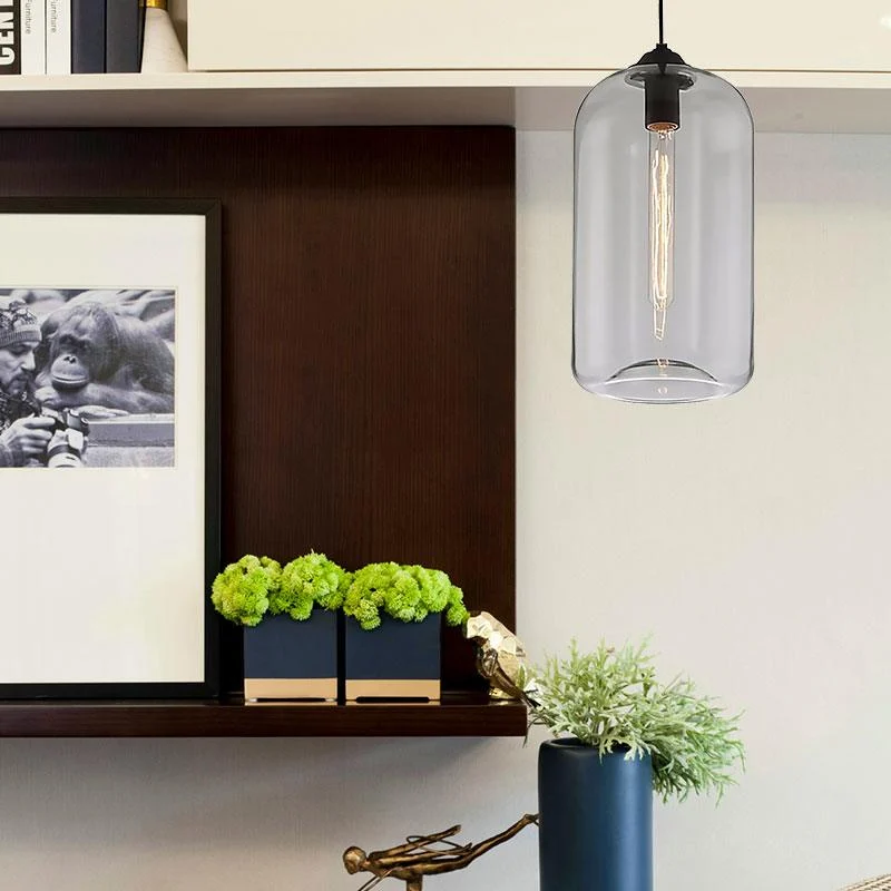 Wide Glass Pendant Lamp - Modern 1-Light Black Lamp - Homeko