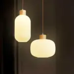 WoodandMilkGlassPendantLight DiningRoomLighting Hai