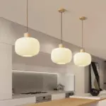 WoodandMilkGlassPendantLight DiningRoomLighting Hai