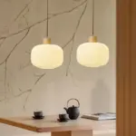 WoodandMilkGlassPendantLight DiningRoomLighting Hai