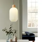 WoodandMilkGlassPendantLight DiningRoomLighting Hai