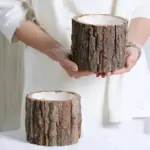 Wooden Plant Pot Vintage Round Table Decorative Style Wooden Flowerpot Fake Tree Bark Succulent Plants Creative