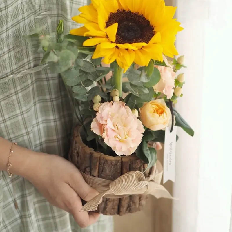 Wooden Plant Pot Vintage Round Table Decorative Style Wooden Flowerpot Fake Tree Bark Succulent Plants Creative 689a0396 4794 4c88 96d0 ac8bcd609660