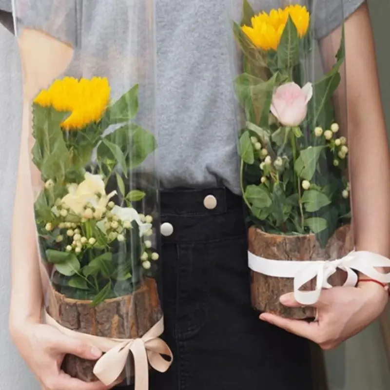 Wooden Plant Pot Vintage Round Table Decorative Style Wooden Flowerpot Fake Tree Bark Succulent Plants Creative a5e39365 9dc9 4bd8 9129 1ff893d9811e
