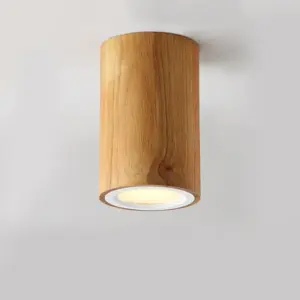 Wooden Cylinder LED Ceiling Lamp - Asian Style