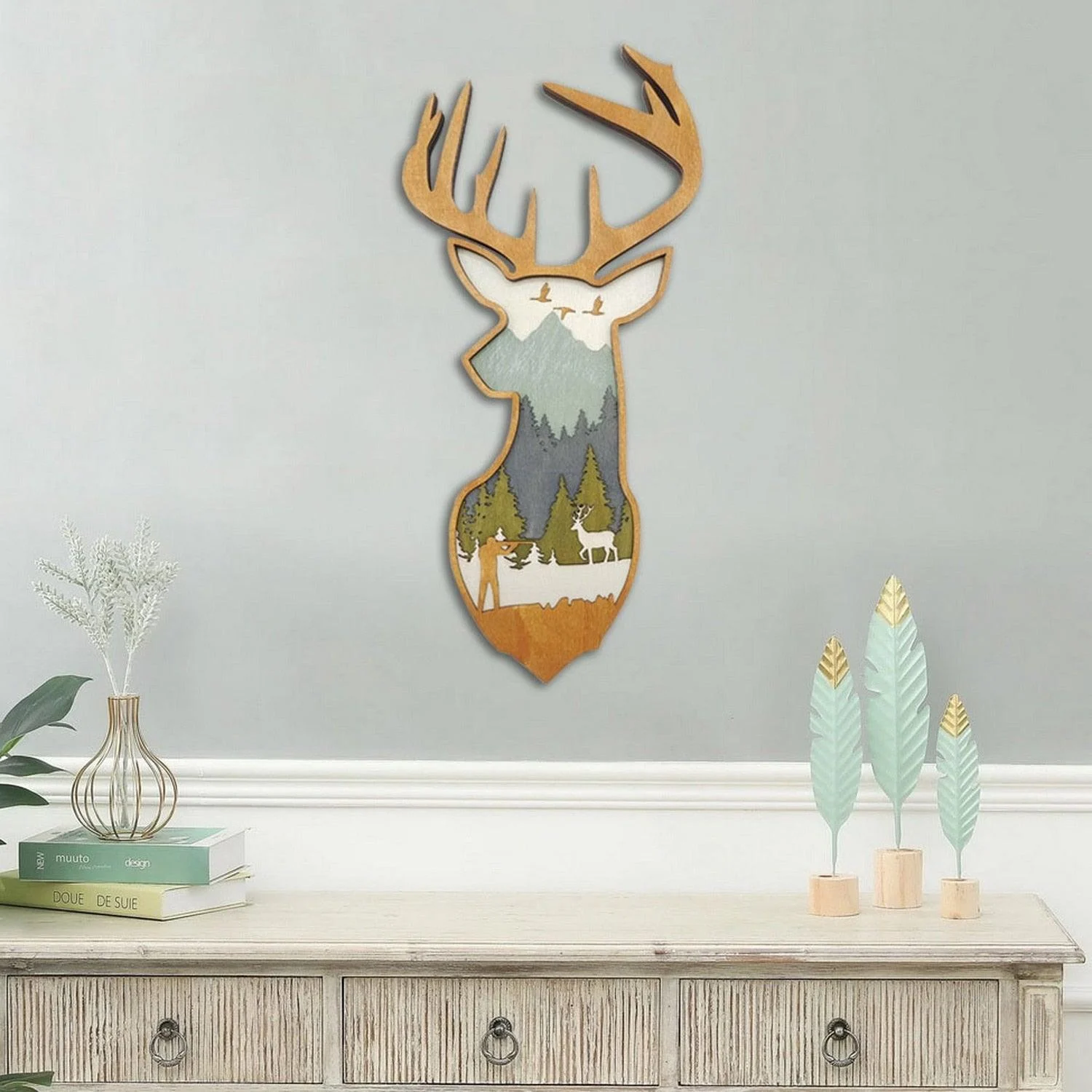 Wooden Deer and Elk Wall Decor - Homeko