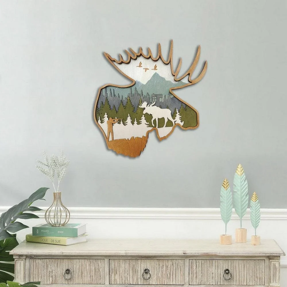 Wooden Deer and Elk Wall Decor - Homeko