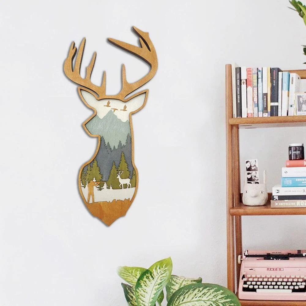 Wooden Deer and Elk Wall Decor - Homeko