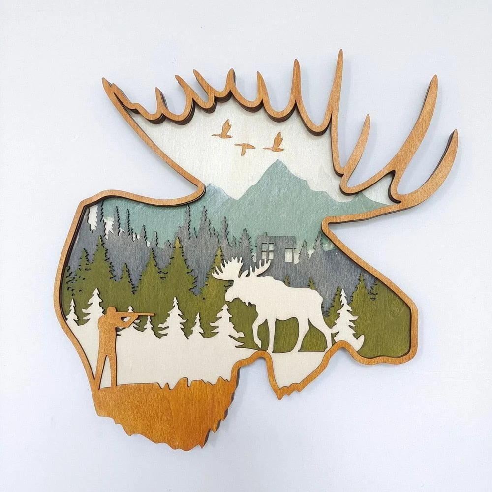 Wooden Deer and Elk Wall Decor - Homeko