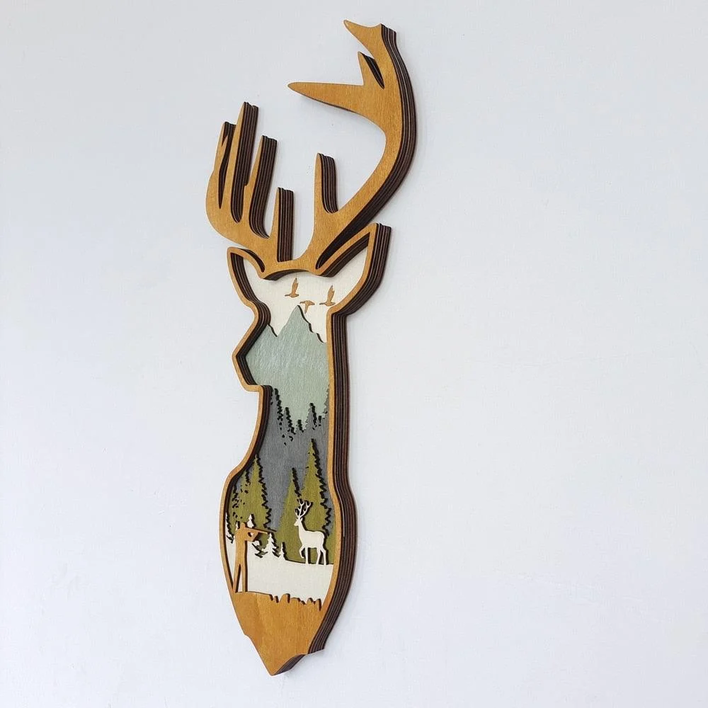 Wooden Deer and Elk Wall Decor - Homeko