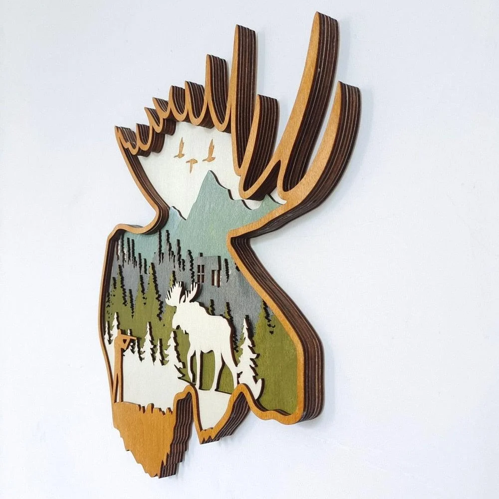 Wooden Deer and Elk Wall Decor - Homeko