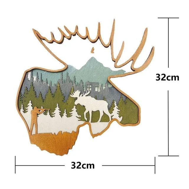 Wooden Deer and Elk Wall Decor - Homeko