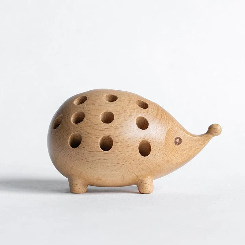 Wooden Hedgehog Pen Holder - Homeko