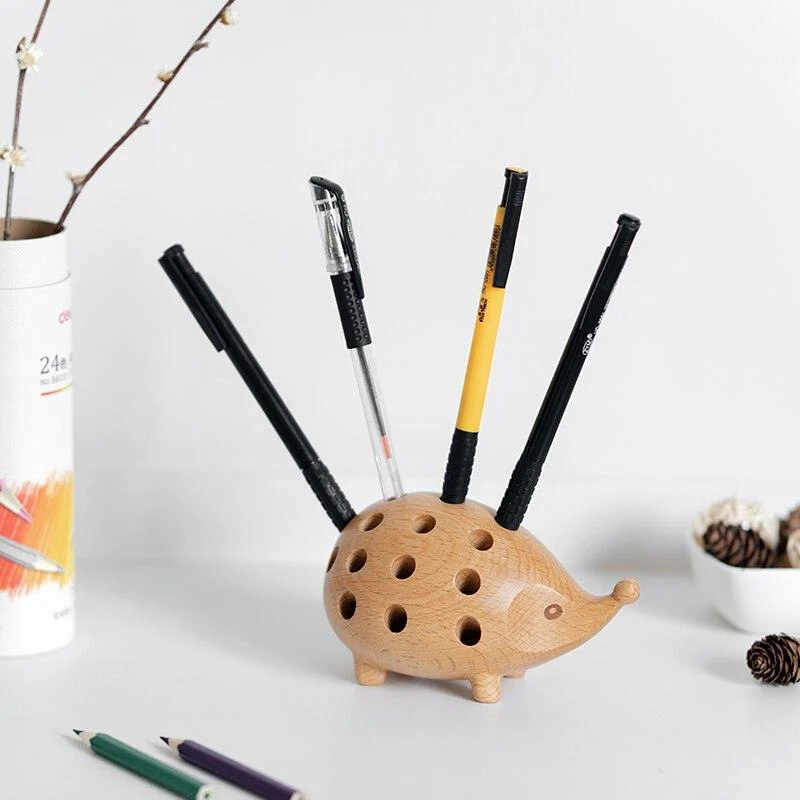 Wooden Hedgehog Pen Holder - Homeko