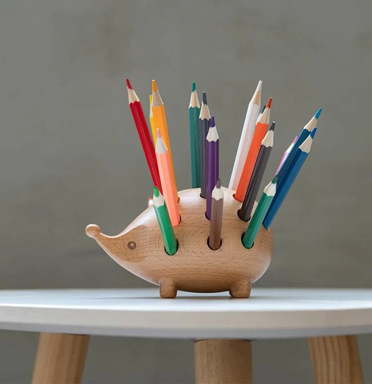 Wooden Hedgehog Pen Holder - Homeko