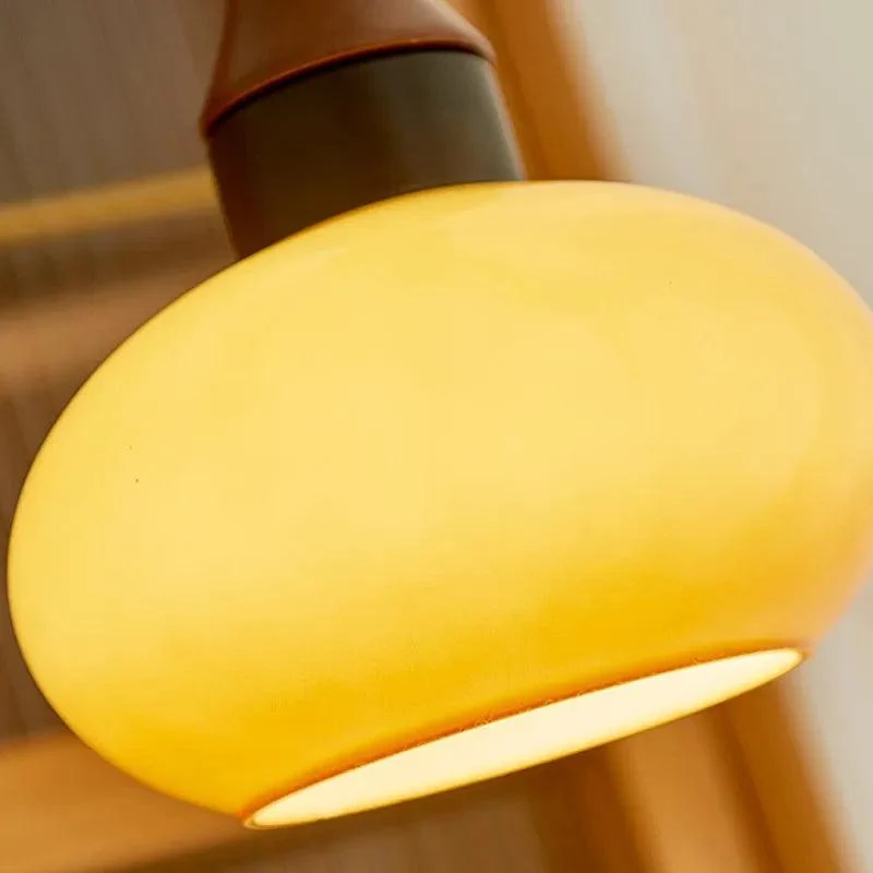 Woodenyellowdomependantlightforkitchen