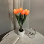 XdKZLED Tulip Night Light Simulation Flowers Table Lamp Romantic Atmosphere Desk Lamp Portable Reading Light For