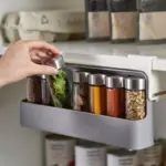 XnNiKitchen Spice Organizer Wall mounted Seasoning Bottle Storage Rack Self Adhesive Under Shelf Organization Accessories Tools