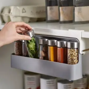 Self-adhesive Wall-mounted Spice Rack: Convenient Under-Shelf Seasoning Bottle Storage Organizer