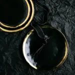 Yilala Plate Dinner Dishes Ceramic Tableware Black Solid Color Plates Dish Porcelain Round Shape Dinnerware
