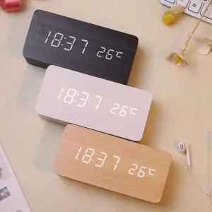 Wooden Electric Alarm Clock with Wireless Charging Pad
