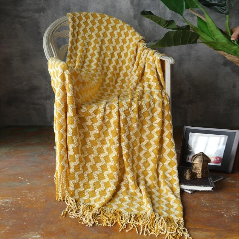 Zig Zag Fringe Chenille Blanket - Homeko