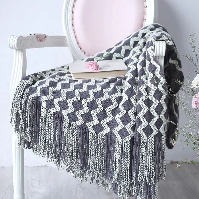 Zig Zag Fringe Chenille Blanket - Homeko