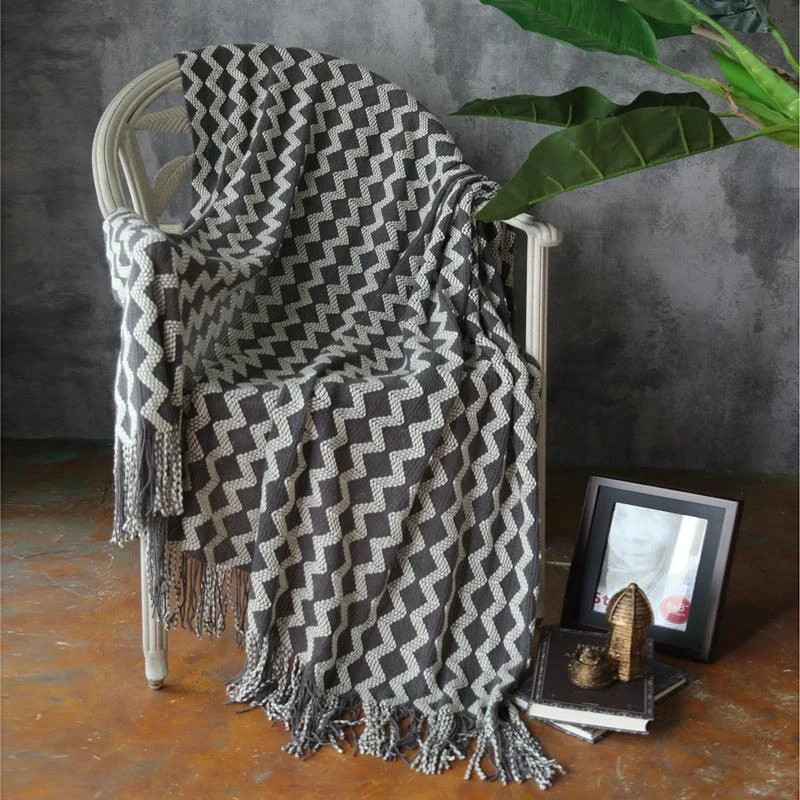 Zig Zag Fringe Chenille Blanket - Homeko