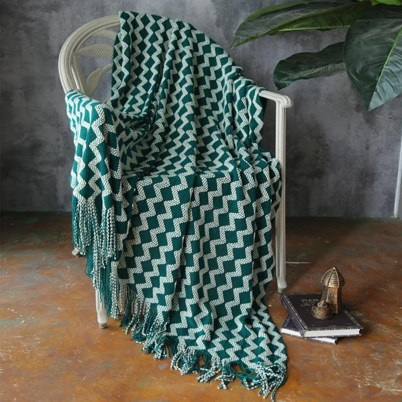 Zig Zag Fringe Chenille Blanket - Homeko