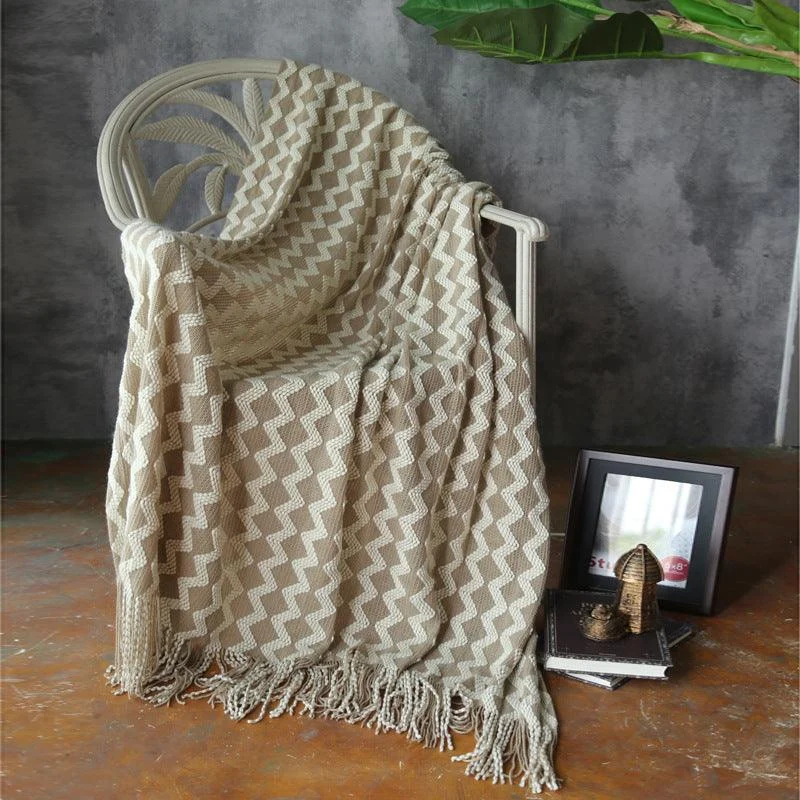 Zig Zag Fringe Chenille Blanket - Homeko