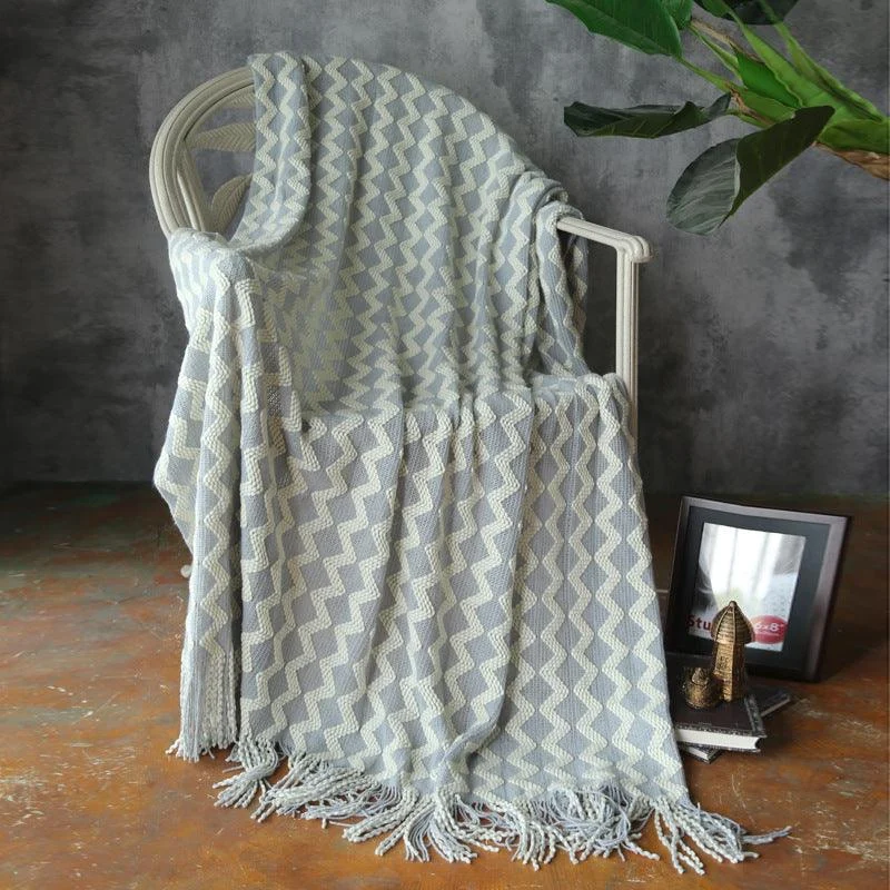 Zig Zag Fringe Chenille Blanket - Homeko