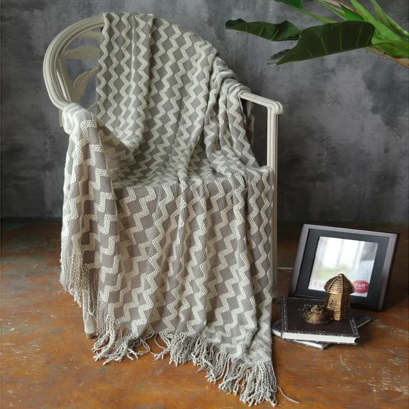 Zig Zag Fringe Chenille Blanket - Homeko