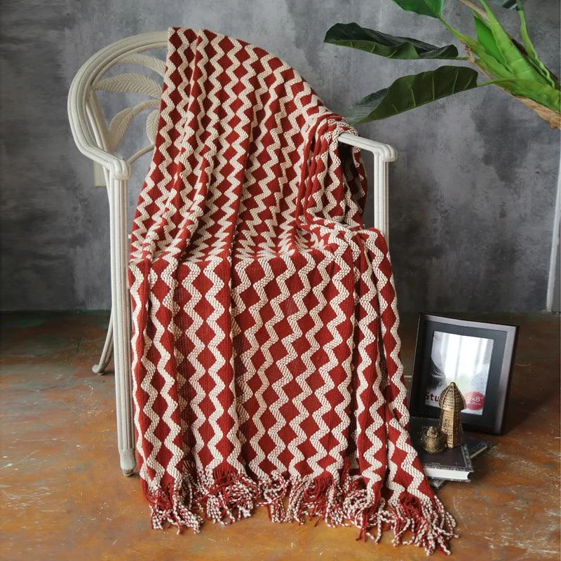 Zig Zag Fringe Chenille Blanket - Homeko