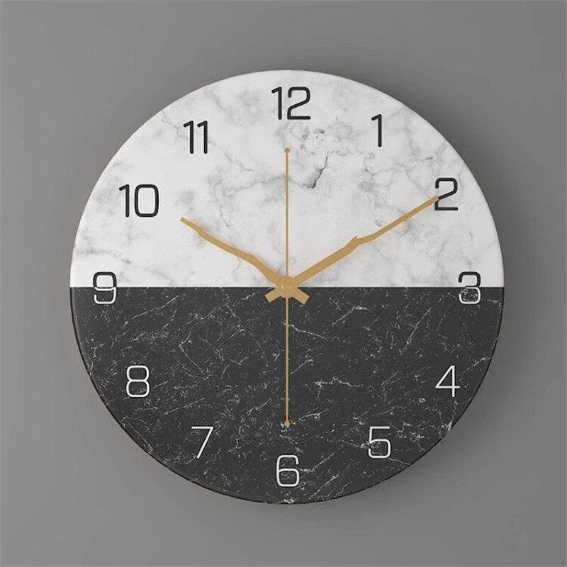 Br1knordic Mode Klok Muur Home Decor Marmeren Textuur Metalen Woonkamer Ronde 12inch Horloge Reloj De Pared