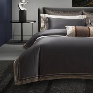 Homeko Grey Embroidered Egyptian Cotton Bedding Set