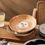 CR7tUnique Hand Painted Pottery Sun Moon Constellation Deep Plates Vintage Handmade Ceramic Dinner Serving Dishes Kitchen