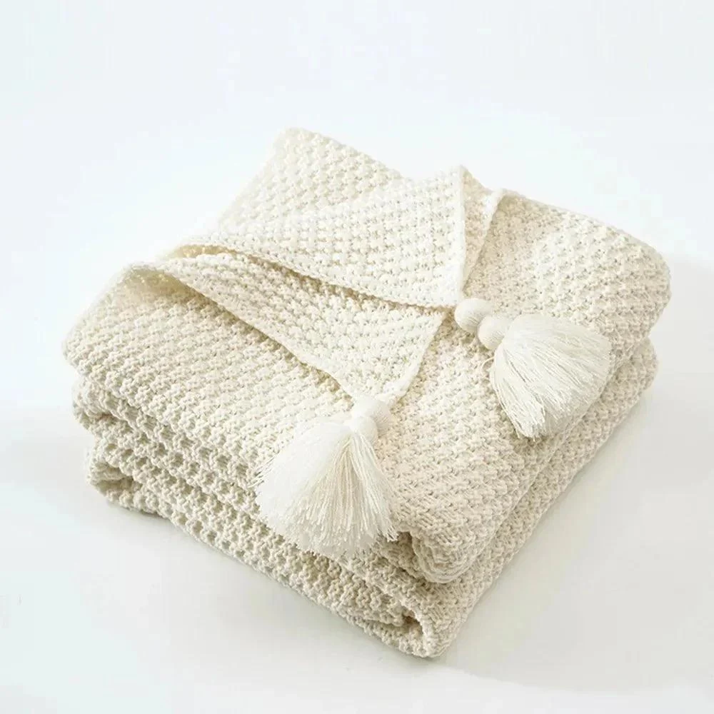 Cosy Woollen Knitted Tassel Sofa Blanket 416985