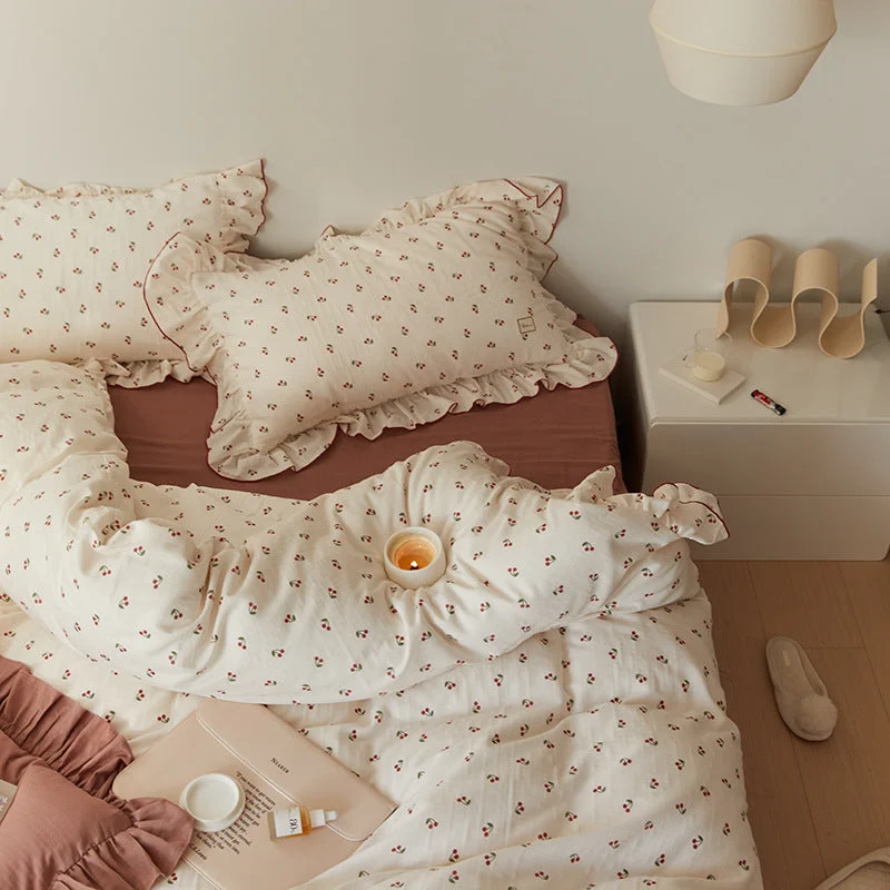 cottagecore cherry pattern bedding set