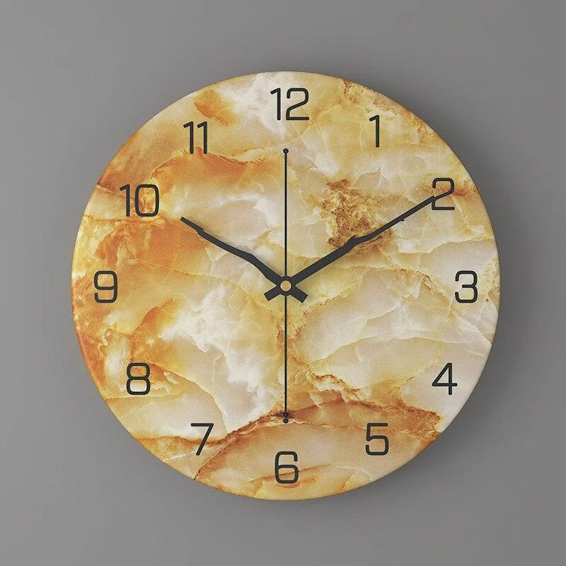 D510nordic Mode Klok Muur Home Decor Marmeren Textuur Metalen Woonkamer Ronde 12inch Horloge Reloj De Pared