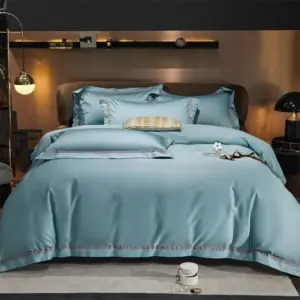 Homeko Pastel Blue Contrasting Hotel Stripe Bedding Set