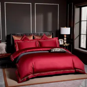 Homeko Red Embroidered Edge Egyptian Cotton Bedding Set