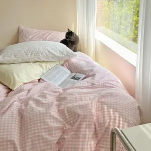 Danishpastelplaidaestheticbedsheetset1