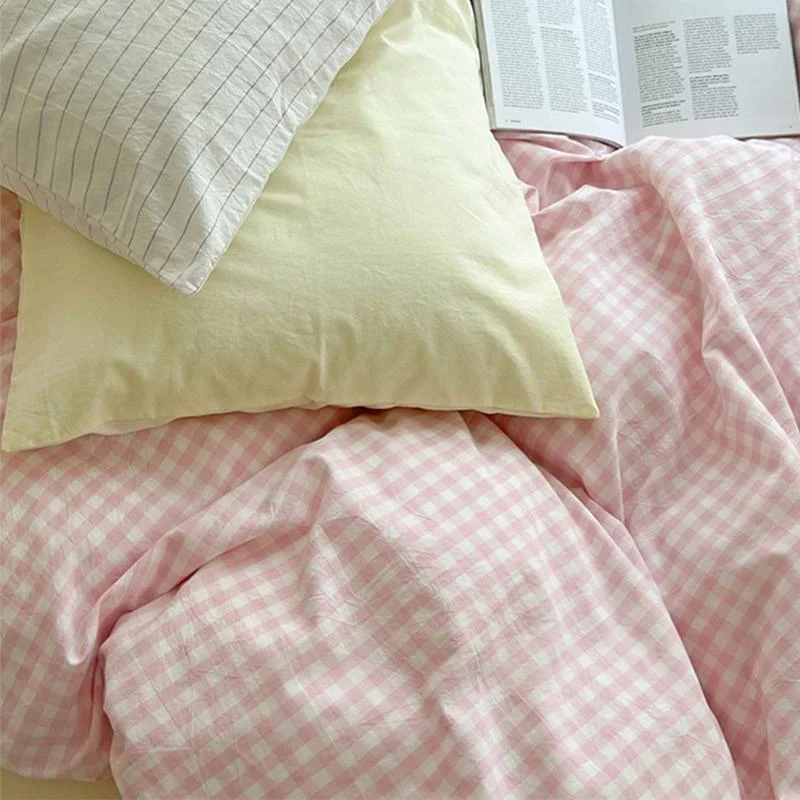 Danishpastelplaidaestheticbedsheetset22