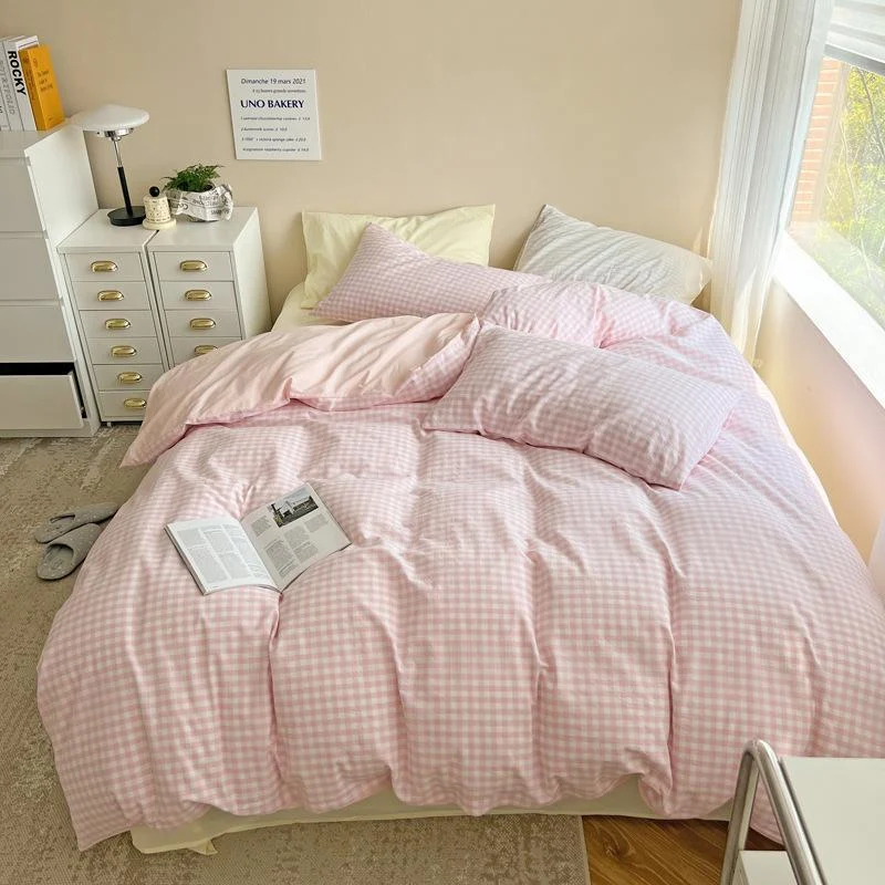 Danishpastelplaidaestheticbedsheetset6