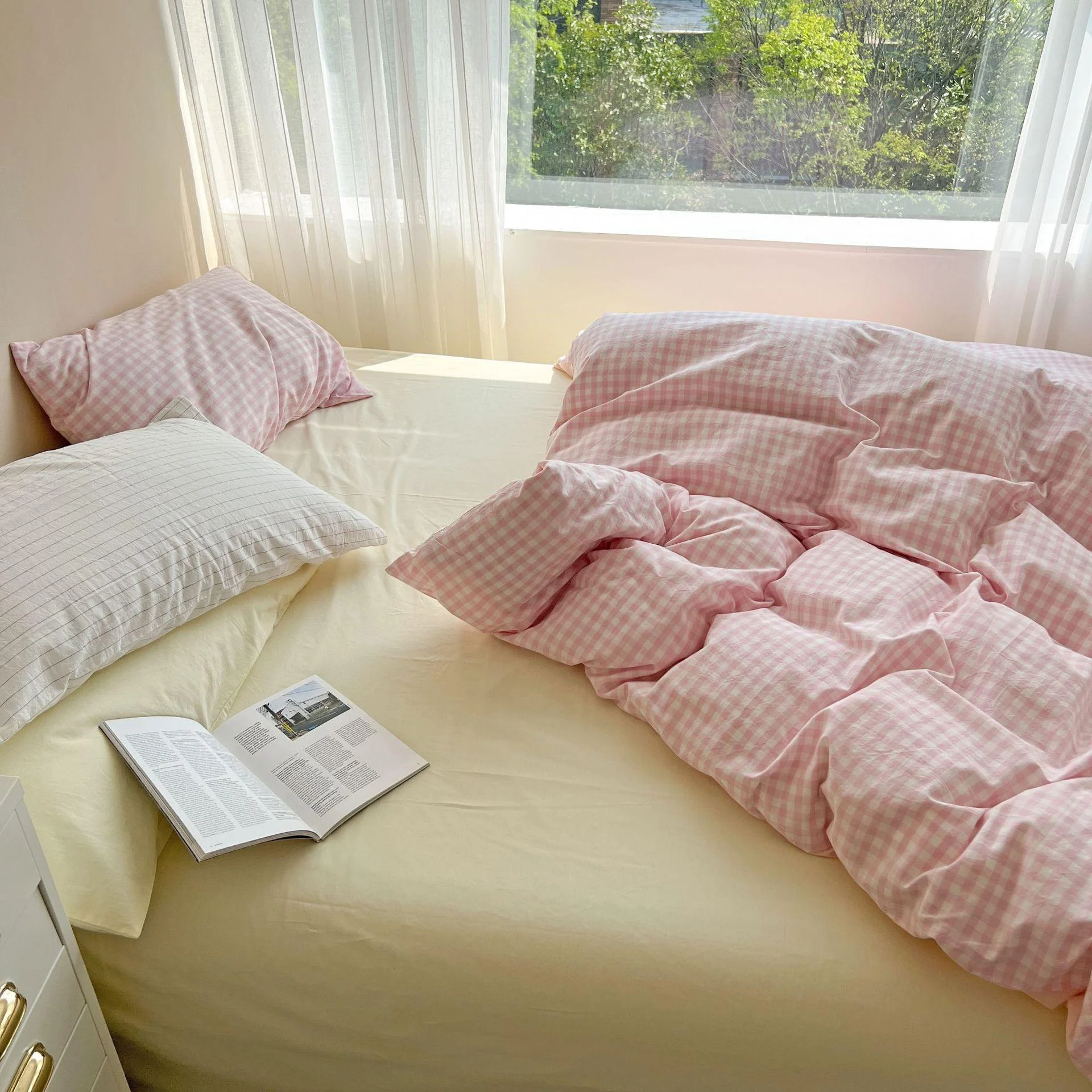 Danishpastelplaidaestheticbedsheetset7