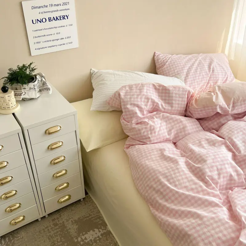 Danishpastelplaidaestheticbedsheetset9