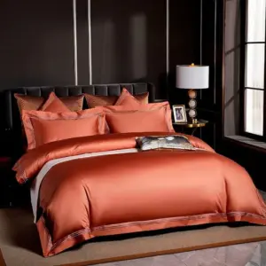 Homeko Orange Embroidered Edge Egyptian Cotton Bedding Set