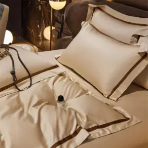 Homeko Dark Vanilla Contrasting Hotel Stripe Bedding Set